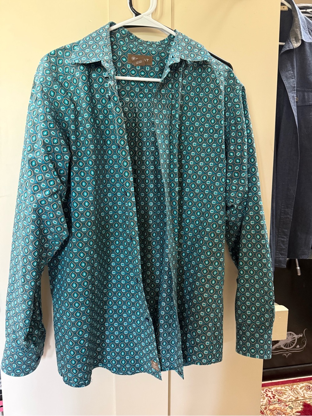 Ariat Teal Geometric Long-Sleeve Dress Shirt